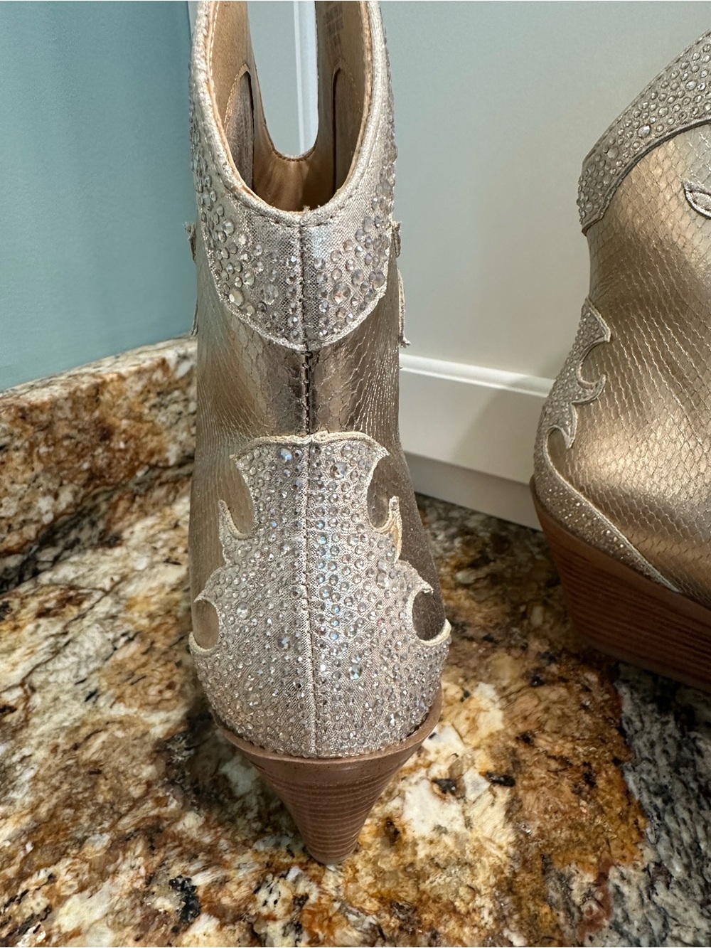 Jessica Simpson Metallic Gold Embellished Pointed Western Booties - Picture 4 of 4